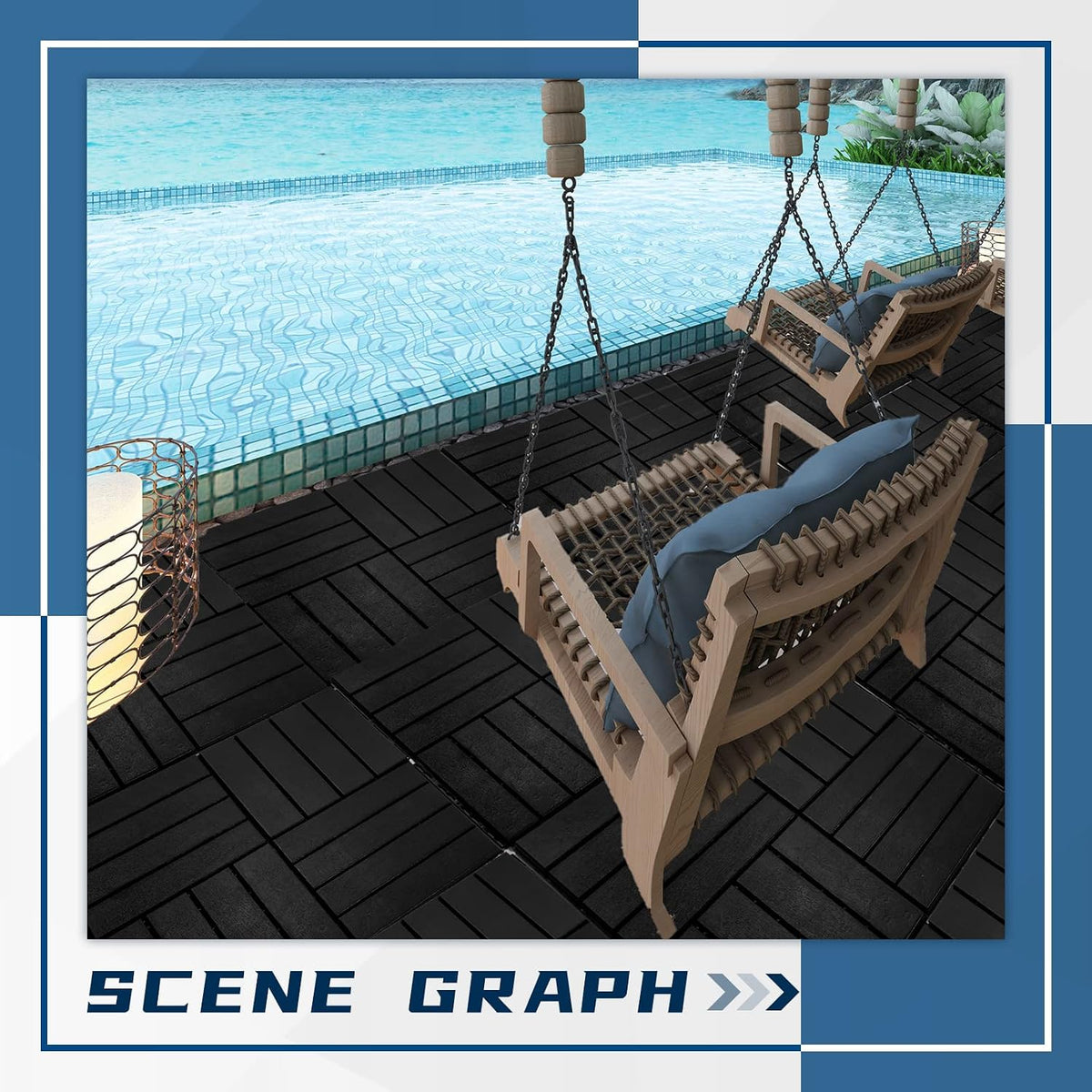 Treela 48 Pcs Plastic Interlocking Patio Deck Tiles 12"x12",Black