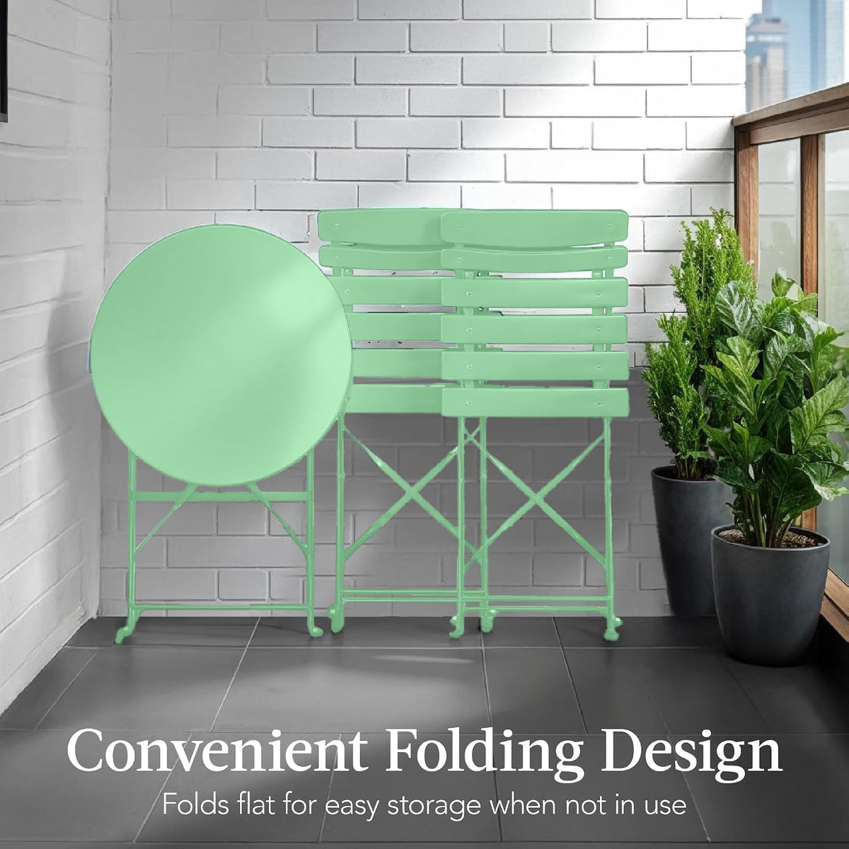 Best Choice Products 3-Piece Bistro Set, Space Saving Folding Design, Solid Steel, Outdoor Patio Furniture Set w/ 2 Chairs, Bistro Table - Mint Green