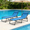 2 Pack Outdoor Folding Chaise Lounge 5-Position Adjustable Recliner 400LB Heavy Duty Portable Patio Camping Beach Chair, Blue