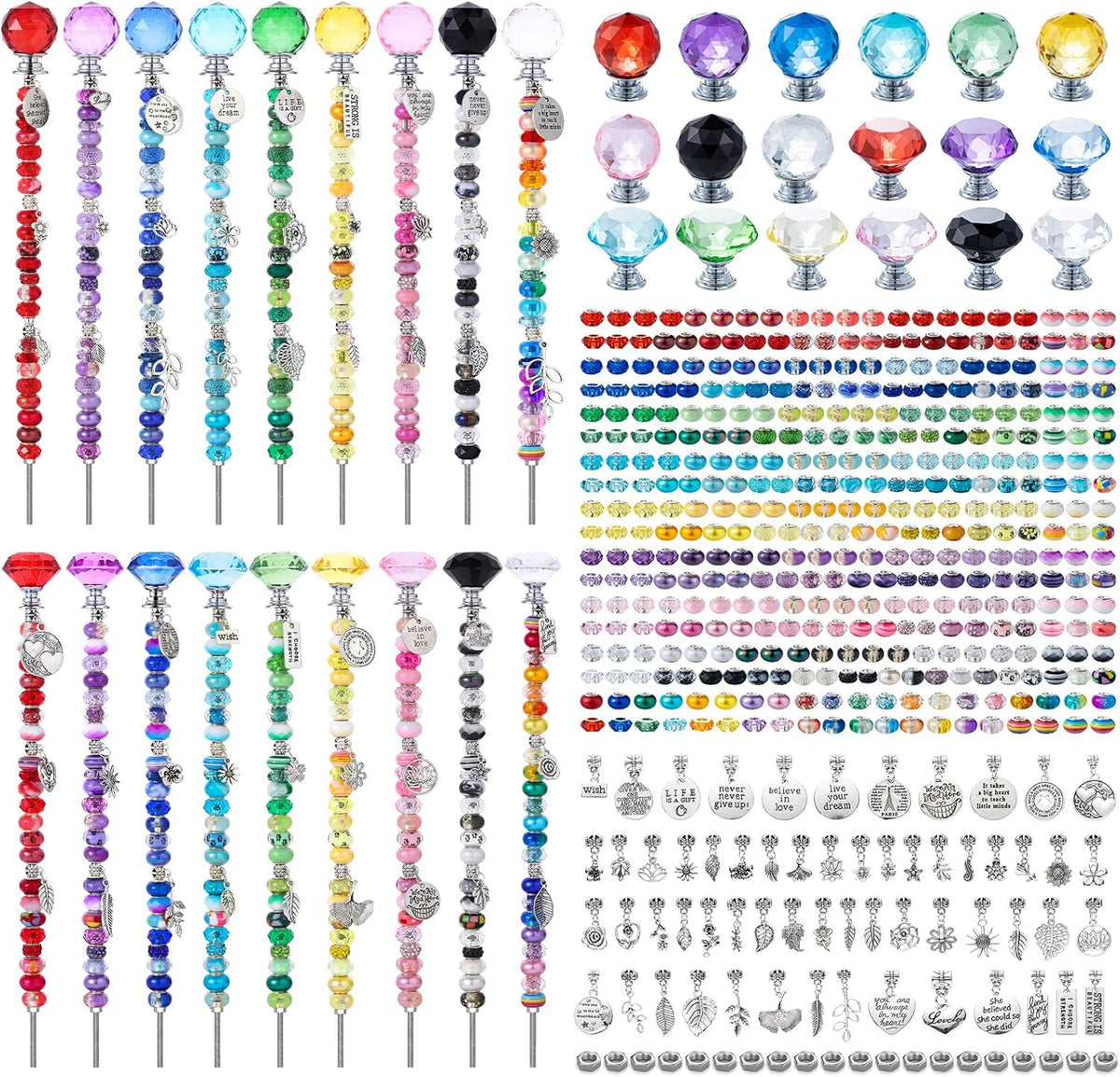 513Pcs DIY Beaded Garden Stakes, Fairy Wand Kit with 18 Threaded Rod