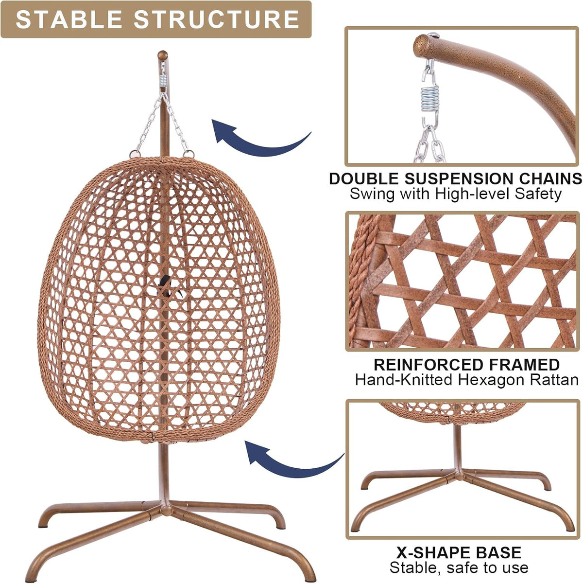 indoor hanging chair with stand for bedroom, patio, side view