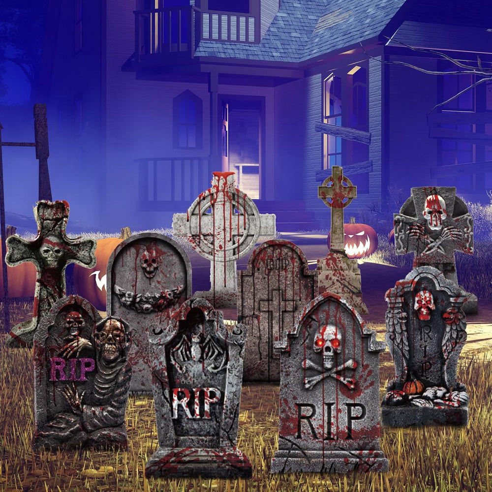 10 Styles Halloween Large Tombstone Gravestones Yard Stakes Decorations 17IN ...