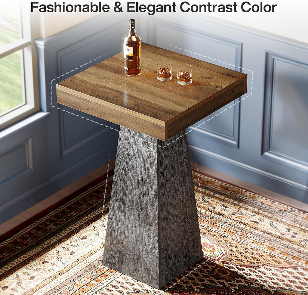 Tribesigns Bar Table, 39.96" High Pub Table for Small Space, Home Bar Small Square High Top Unit for Dining, Coffee, Cocktail, Living Room, Kitchen, Vintage Brown & Gray (Only Table)