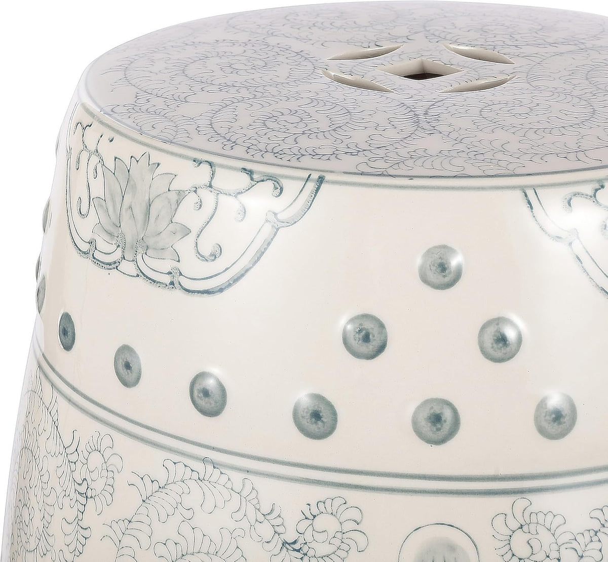 JONATHAN Y Double Happiness Ceramic Garden Stool 18" Table, Gray Blue/White