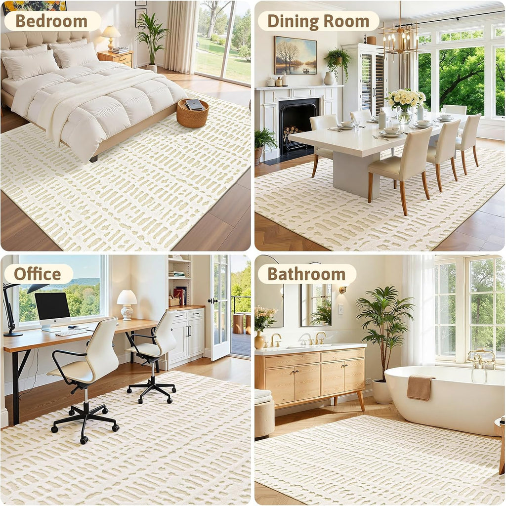Yamaziot Washable 6x9 Area Rugs for Living Room Non Slip Ivory Beige
