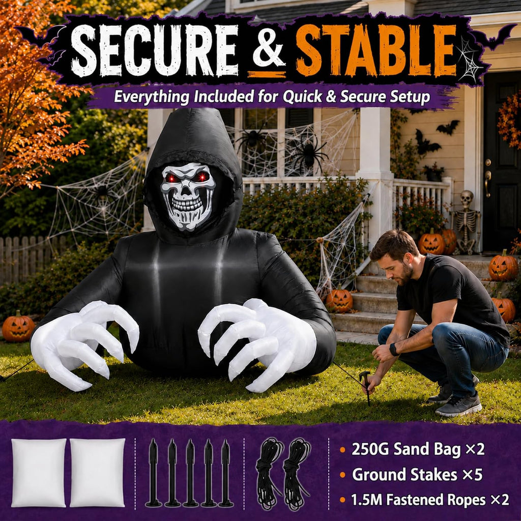 Buheco Inflatable Halloween Decorations Outside Grim Reaper 6FT Giant Scary Blow Up Skeleton Spooky Ghost Outdoor Yard Decor Inflatables Built in LED Lights for Indoor and Lawn Garden Party Holiday