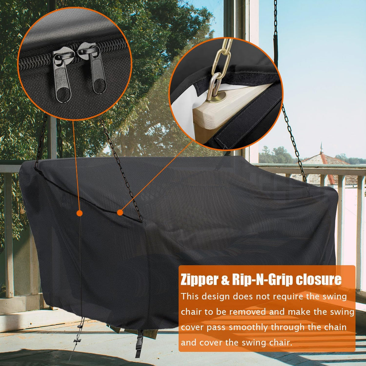 Porch Swing Cover Waterproof Outdoor Hanging Swing Cover Tear resistant All WeatherProof Patio Furniture Covers (Black, 85x45x(32-24)inch) (63x28x(32-24)Inch)