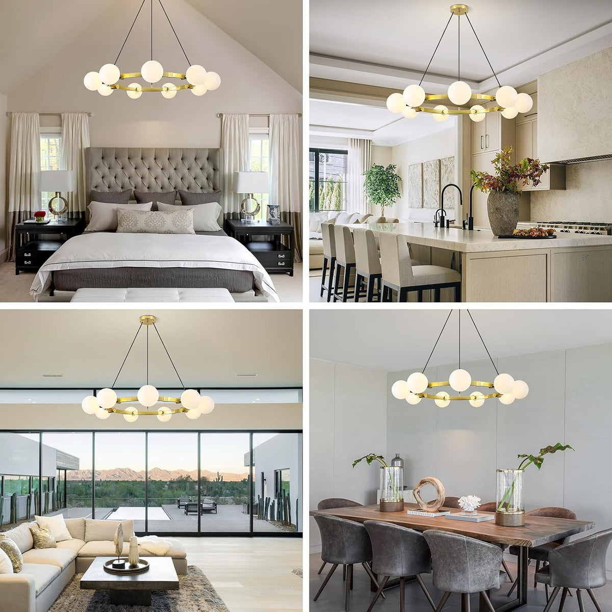 9-light brass sputnik chandeliers, white globe ceiling light, package contents