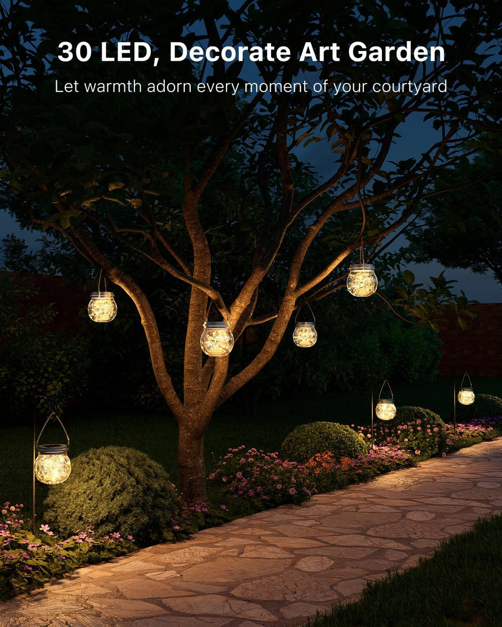 6 Pc Solar Powered Glass Ball Lantern Outdoor Waterproof Hang Round