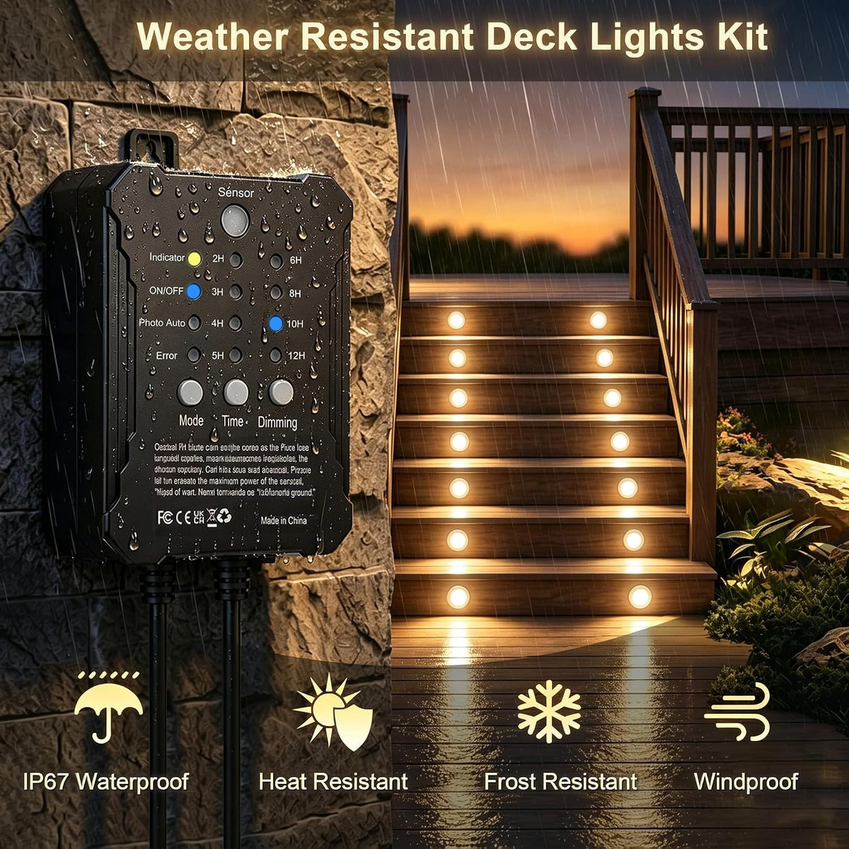 led deck lights with timer & photocell, 36, side view