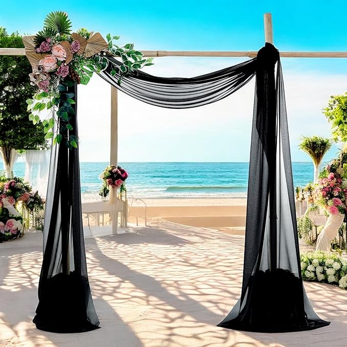 MDS Halloween Chiffon Draping Fabric - 2 Panel, 30" Wide x 30ft Long - Sheer Spooky Arbor & Canopy Drapery for Haunted House Backdrops, Party Ceilings, DIY Costumes & Themed Events - Black (Pack of 2)