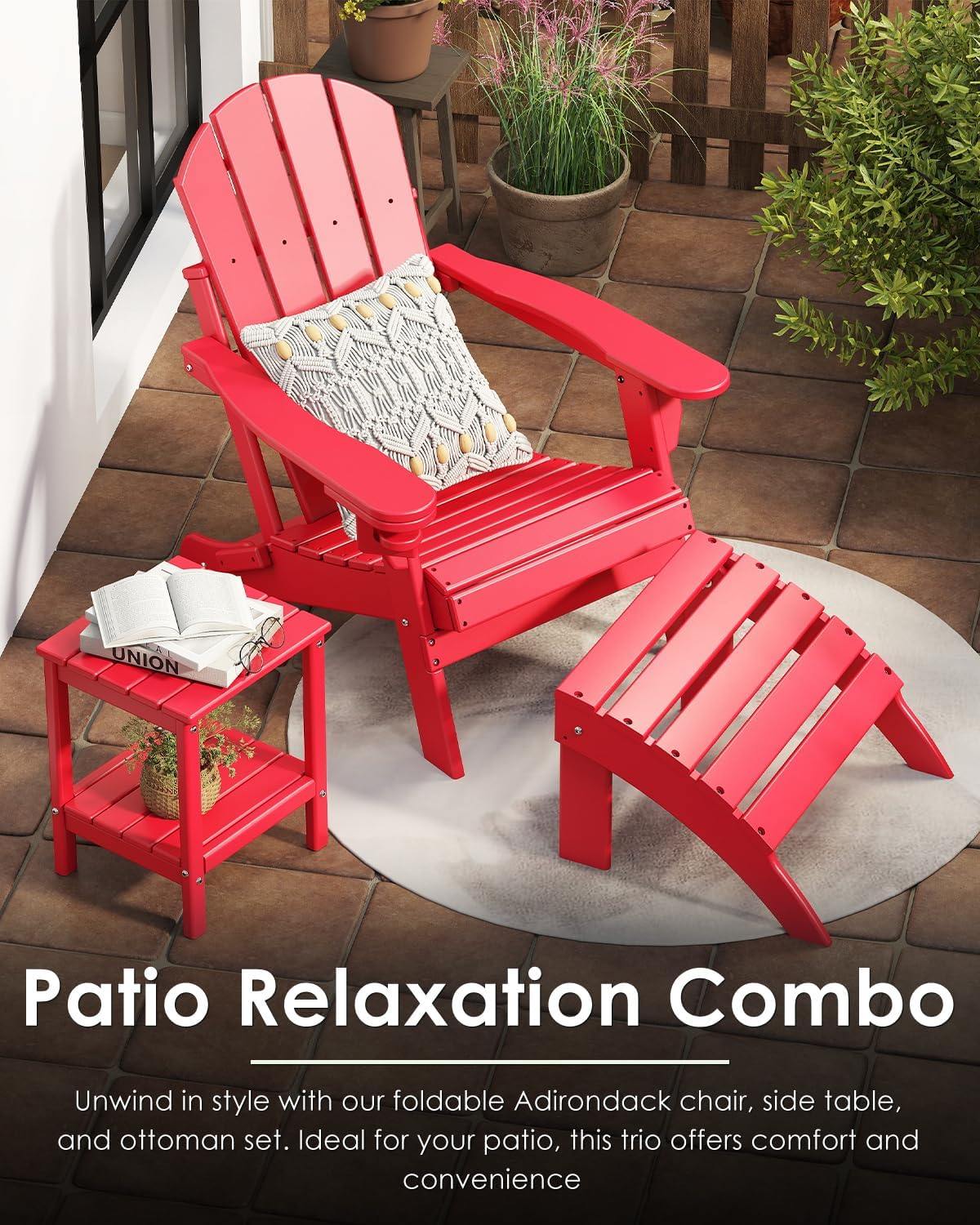 GREENVINES Folding-Adirondack-Chair, HDPE All Weather, Red