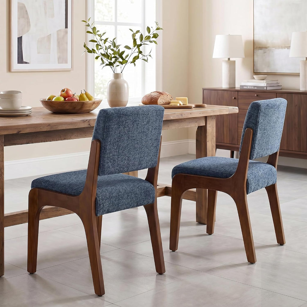 VKNOW Dining Chairs Set of 2, Modern Kitchen Chairs with Wood Legs, Blue