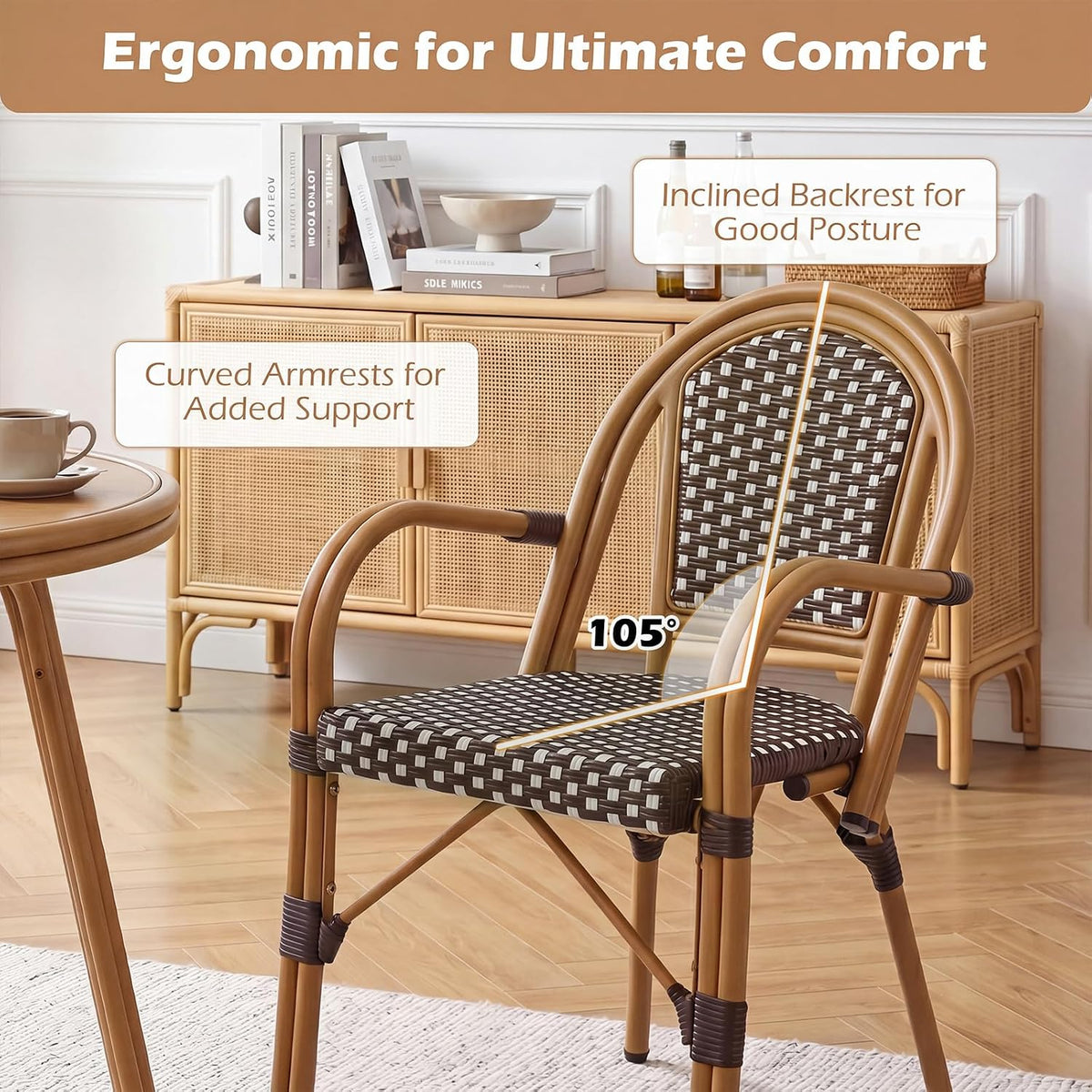 Tangkula Wicker Patio French Bistro Dining Chairs Set of 4