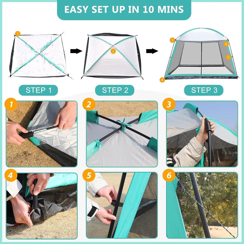 GREGIN Screen House Room 11 x 11 ft Mesh Net Tent Portable Canopy Gazebo