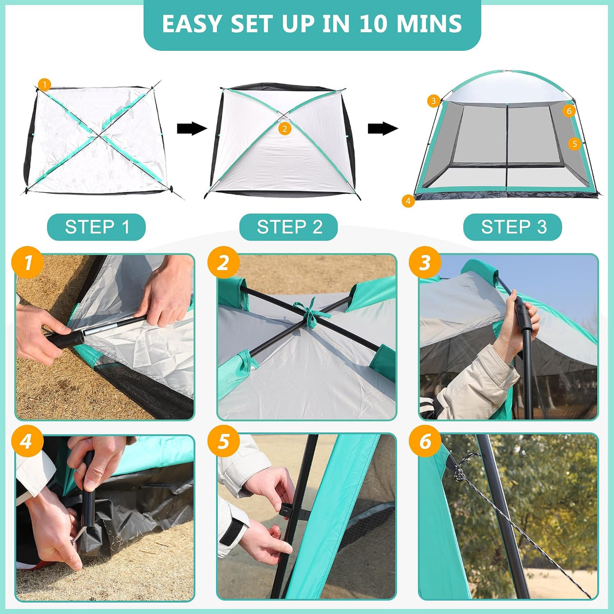 GREGIN Screen House Room 11 x 11 ft Mesh Net Tent Portable Canopy Gazebo
