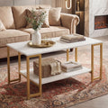 GIANTEX 2-Tier Coffee Table with Storage, 39.5" Center Table, Gold & White