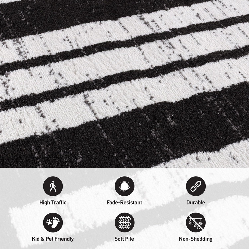 Rugshop Contemporary Modern Abstract Geometric Area Rug Black 4' x 6'