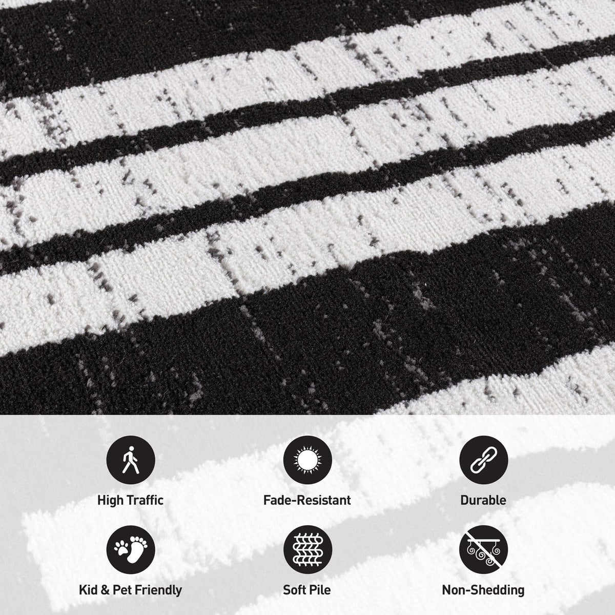Rugshop Contemporary Modern Abstract Geometric Area Rug Black 4' x 6'