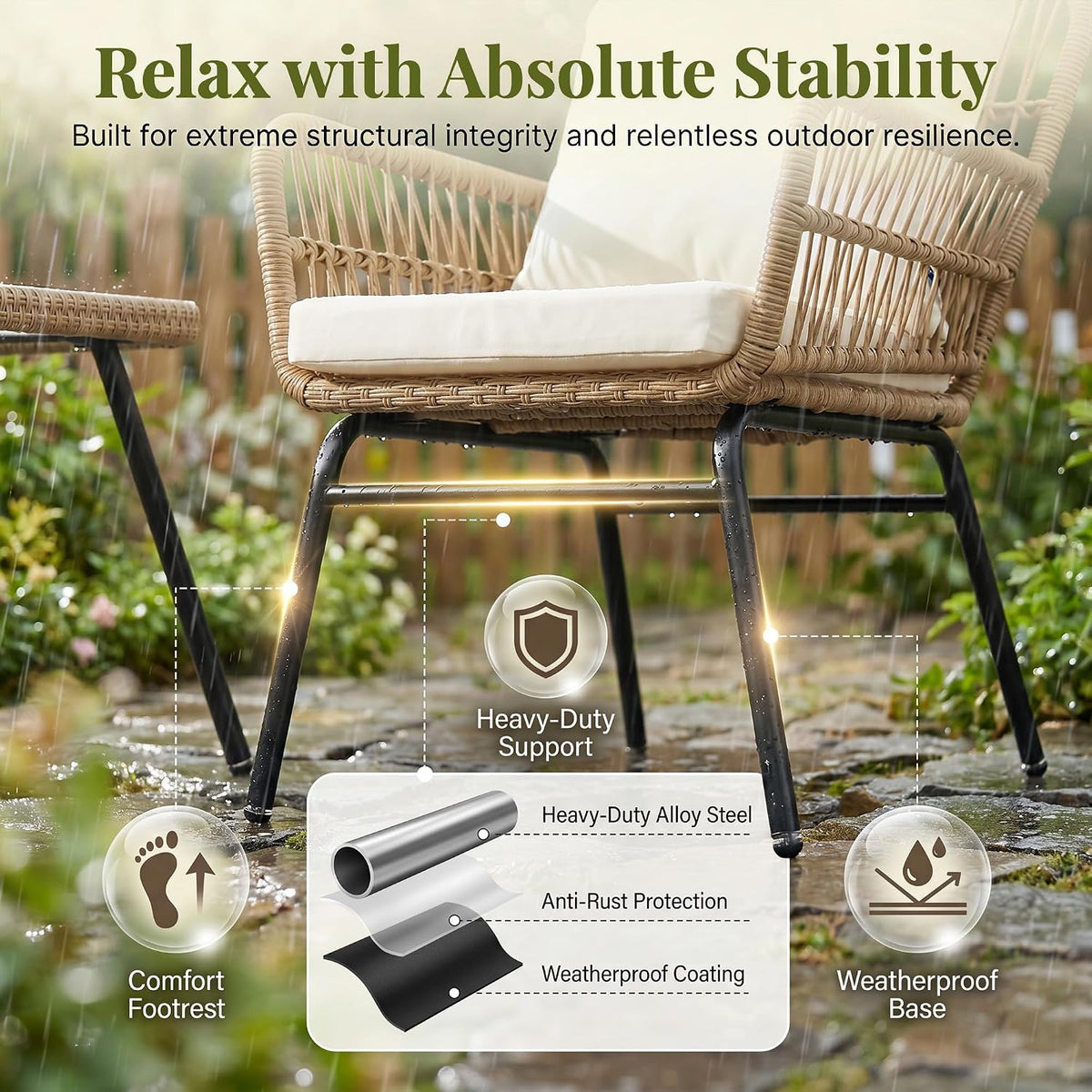 RADIATA 5 Pcs Boho Outdoor Furniture, High Back Wicker Conversation Set