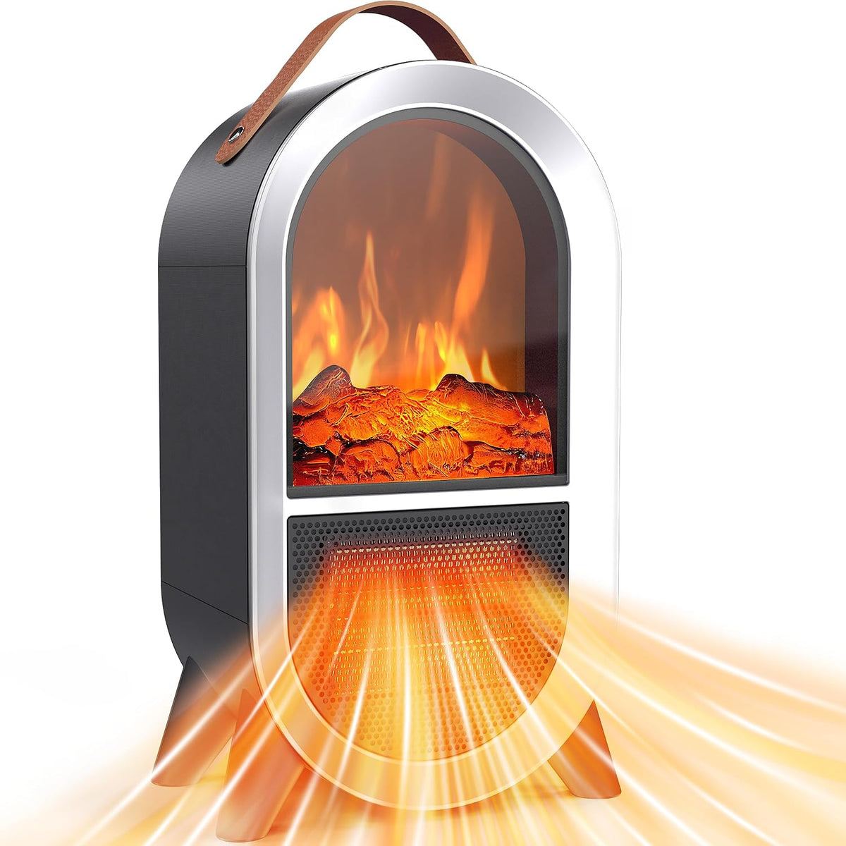 Riseon Portable Electric Fireplace Heater for Home Office, Black
