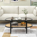 GIANTEX Rattan Coffee Table, 40" Wood Oval Center Table, Black