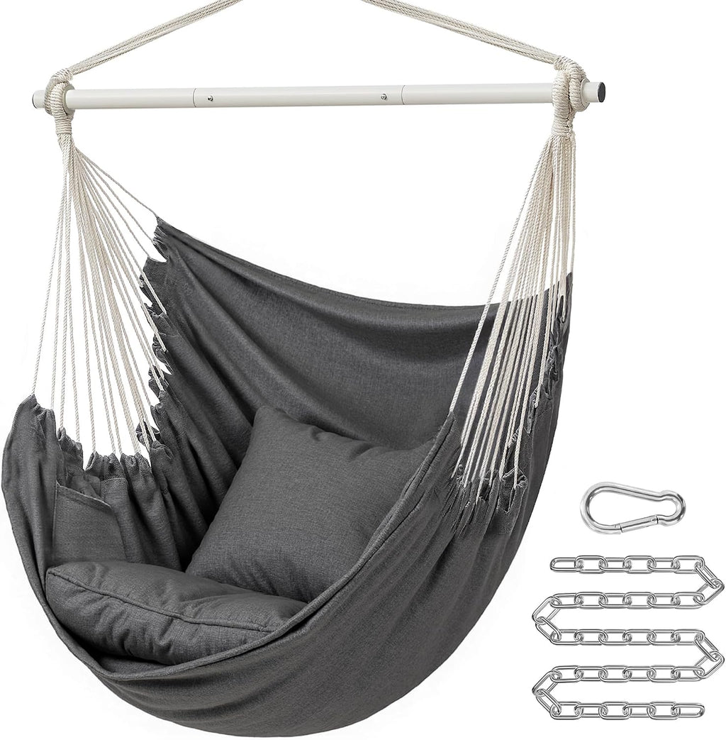 SONGMICS Hammock Chair, Load Capacity 330.7 lb, with 2 Cushions and Pockets
