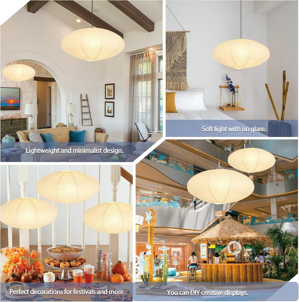 2 Pack White Oval Paper Lantern Lampshades, 20 x 10 Inch Hanging Paper Lanterns, Foldable Pendant Light Shades for Bedroom, Living Room and Party Decor