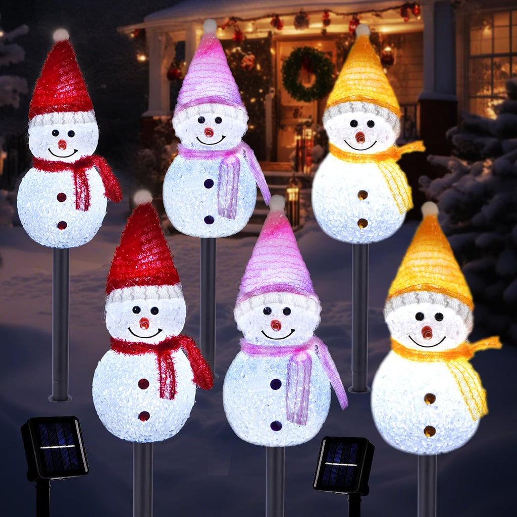 Solar Christmas Snowman Pathway Lights Outdoor Decoration, 6 Pack