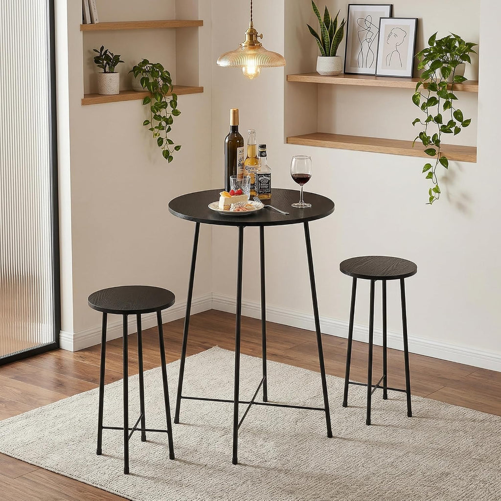 VECELO 3 Piece Pub Table and Chairs Sets Counter Height Bistro Bar Sets with 2 Barstools for Kitchen Breakfast Nook, Small Space, Apartment, Breakfast Dinner Restaurant, Black