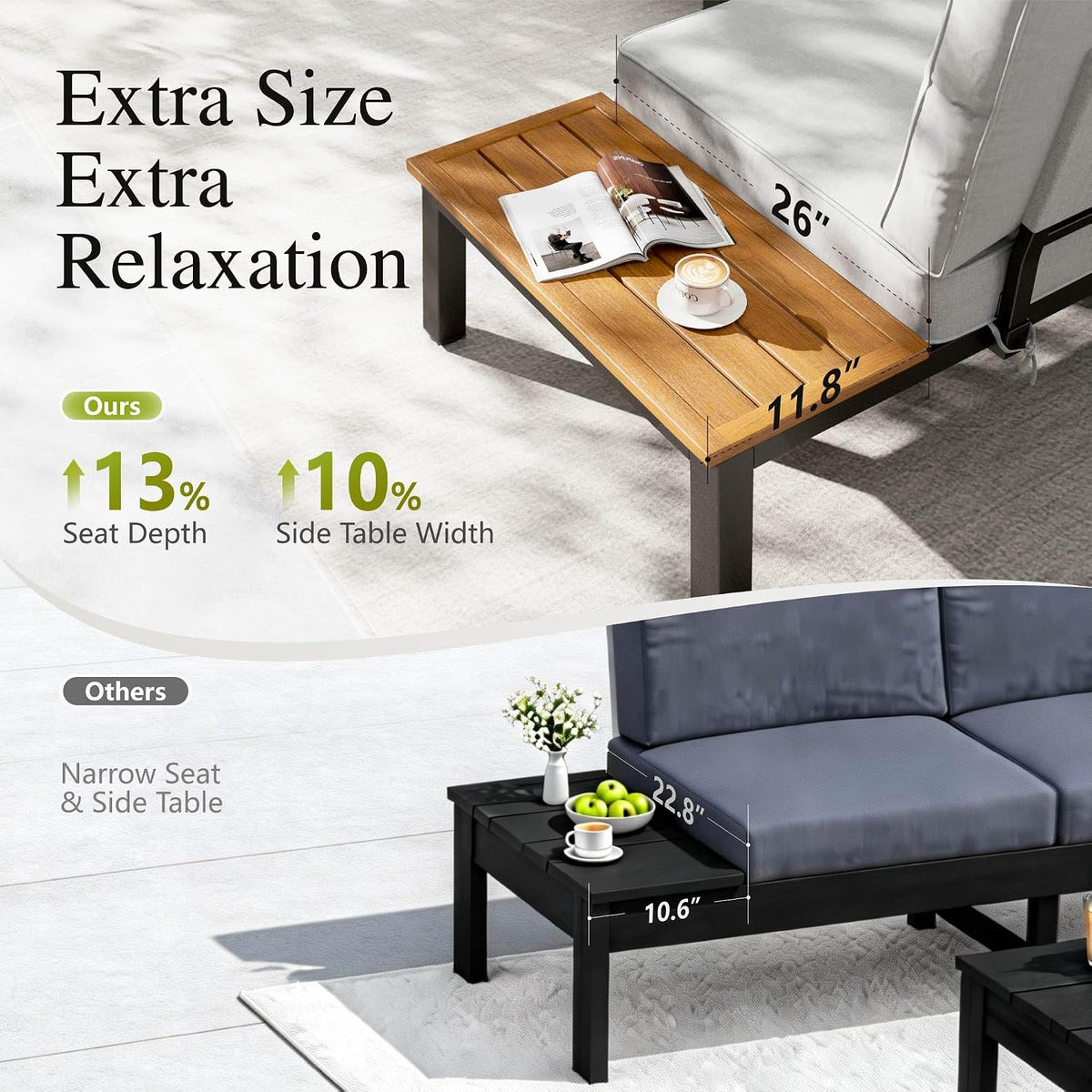 Sophia & William 4-Seat Metal Patio Sofa Sectional Set with Gray Cushions
