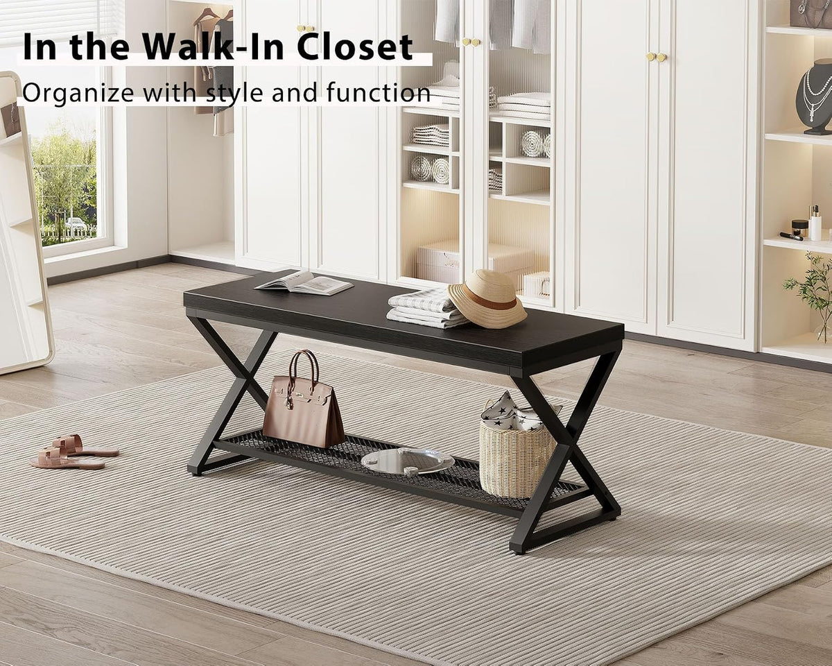 LVB Black Entryway Bench with Storage, Indoor Shoe Bench with Seating 39 in