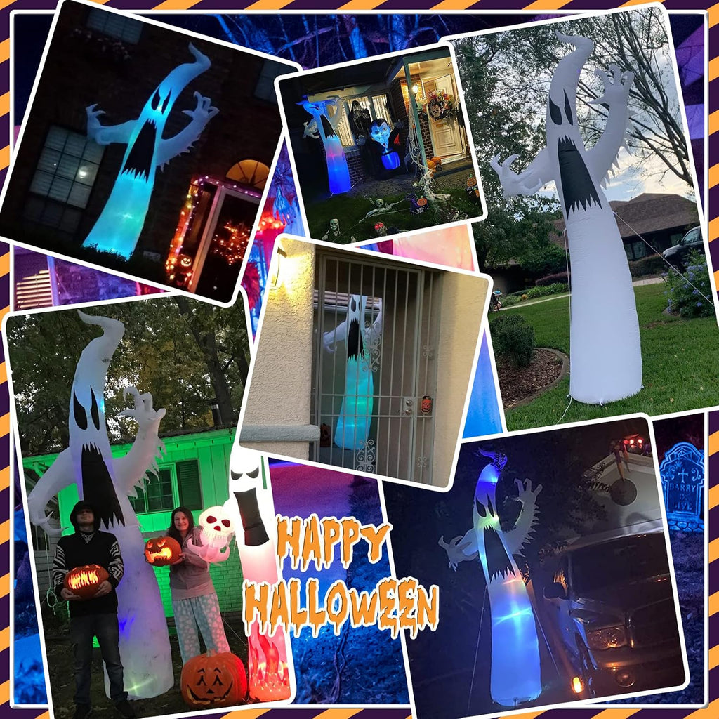 [3-Colored Flashing LED Lights] 12FT Giant Halloween Inflatables Ghost