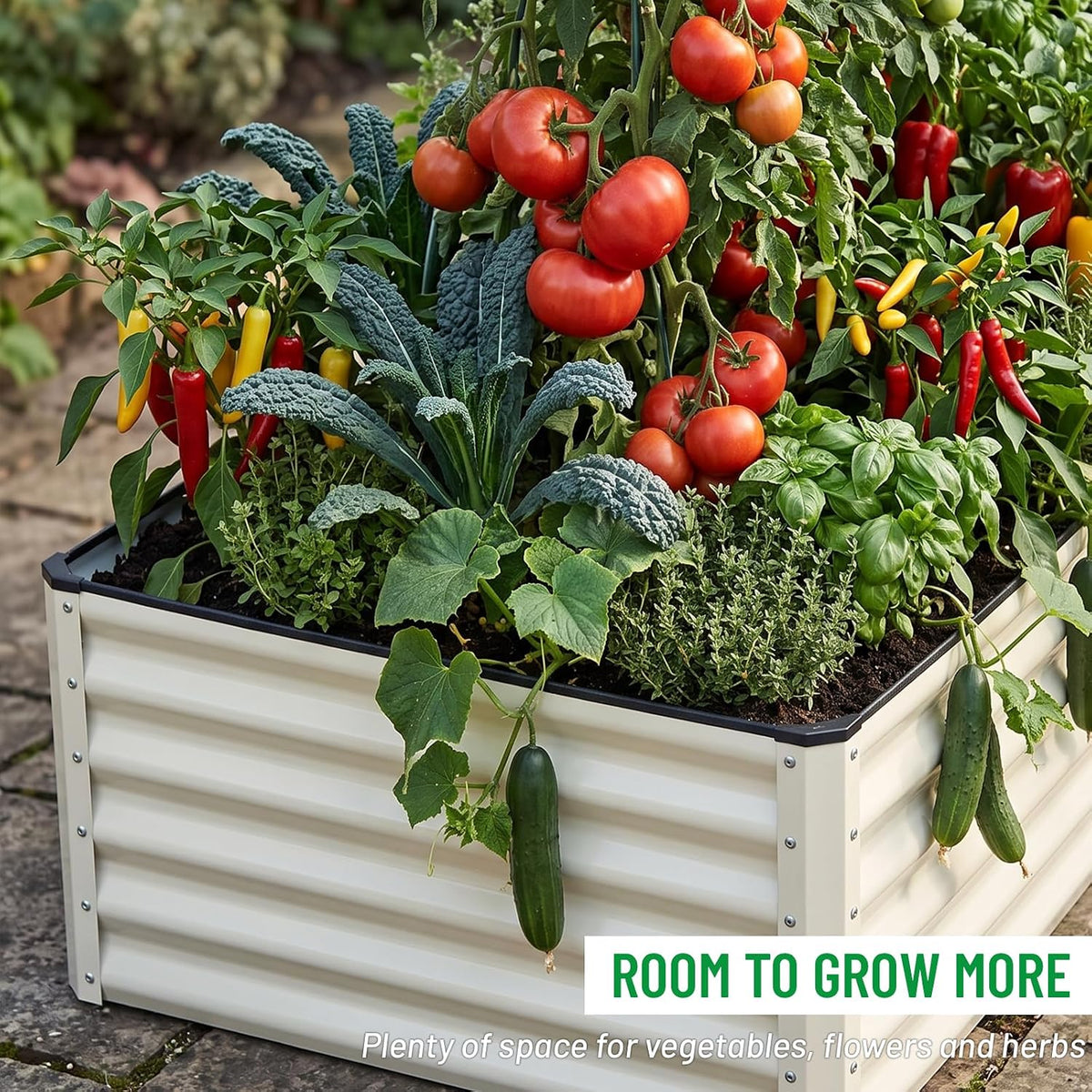 SnugNiture Galvanized Raised Garden Bed 6x3x2FT Outdoor Large Metal Planter Box Steel Kit for Planting Vegetables, Flowers, Beige White