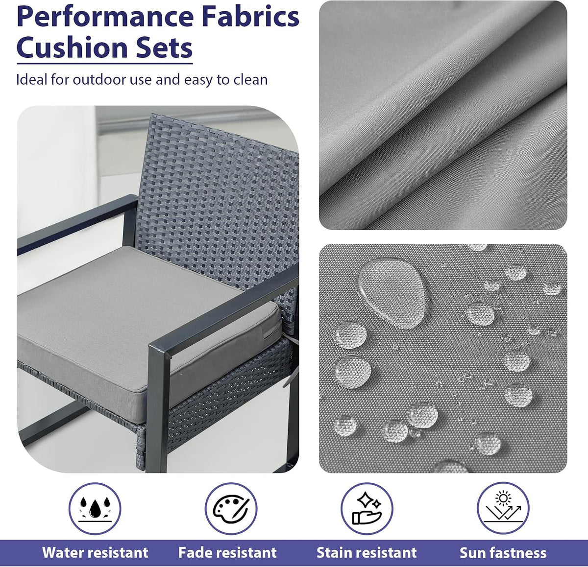 IPYNBAP Outdoor Chair Cushions Set of 4 -Waterproof Outdoor Seat Cushions for Patio Furniture, Patio Chair Cushion with Handle and Ties, Out Door Chair Pads,19x19x3-Square, Grey