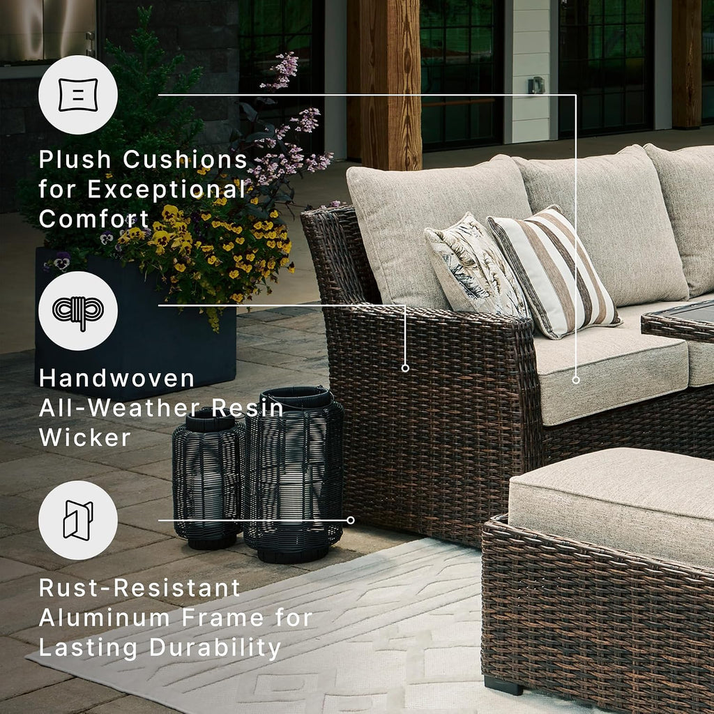 Signature Design by Ashley 3-Piece Patio Sectional with Bench, Brown