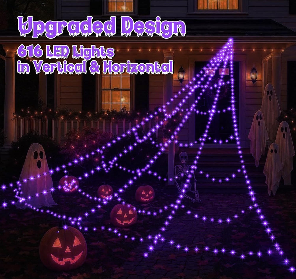 Spider Web Lights for Halloween Decorations Outdoor - 616 LEDs, 8 Lighting Mo...