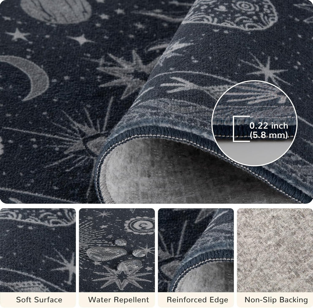 Vacuum-Friendly, 5x7 Washable Area Rug, Blue Gray White