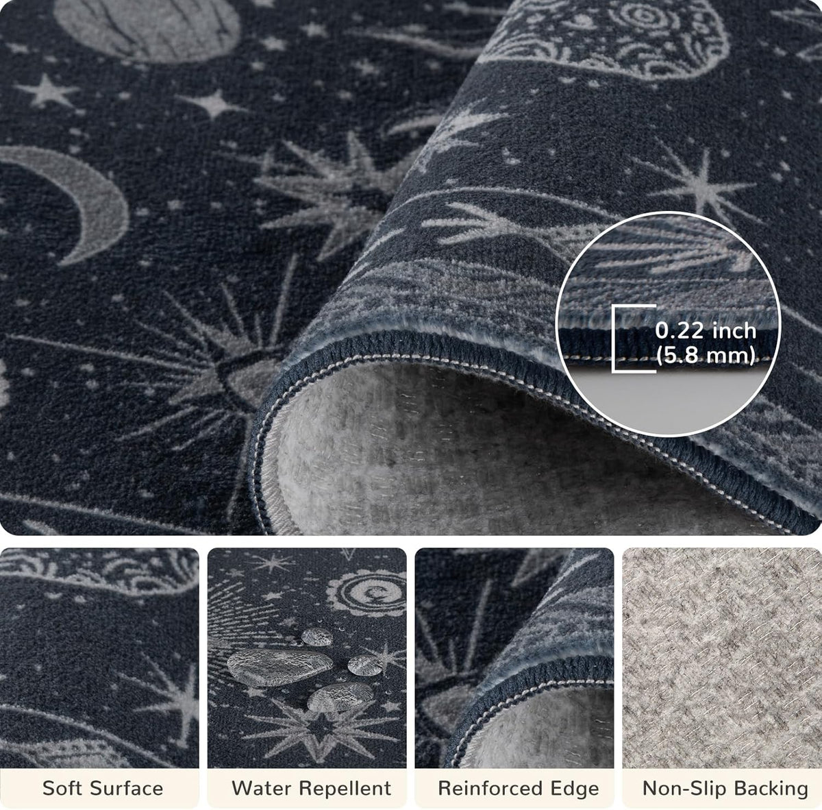 Vacuum-Friendly, 5x7 Washable Area Rug, Blue Gray White