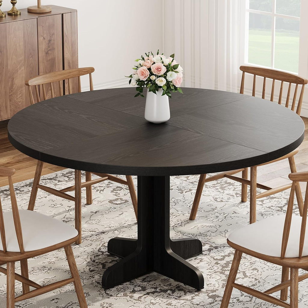 IDEALHOUSE 47" Round Dining Table for 4, Farmhouse Kitchen Table, Black