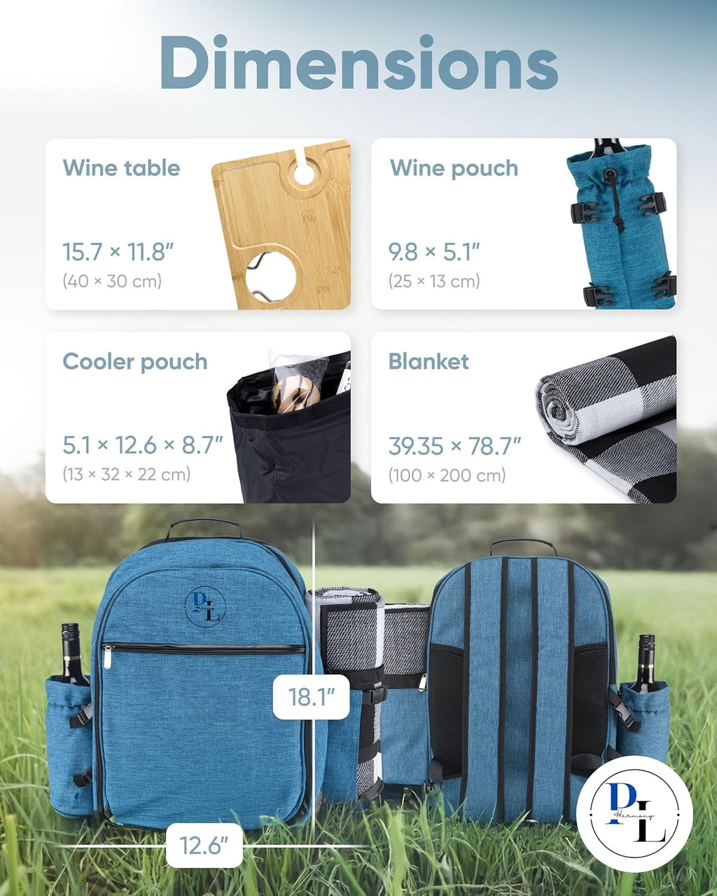 Picnic Backpack for 2 - All-in-One for Couples [with Picnic Blanket & Portable Wine Table] - Waterproof 32L - Insulated Picnic Set - Cooler Pouch & Wine Holder - Dating, Outdoor & Camping