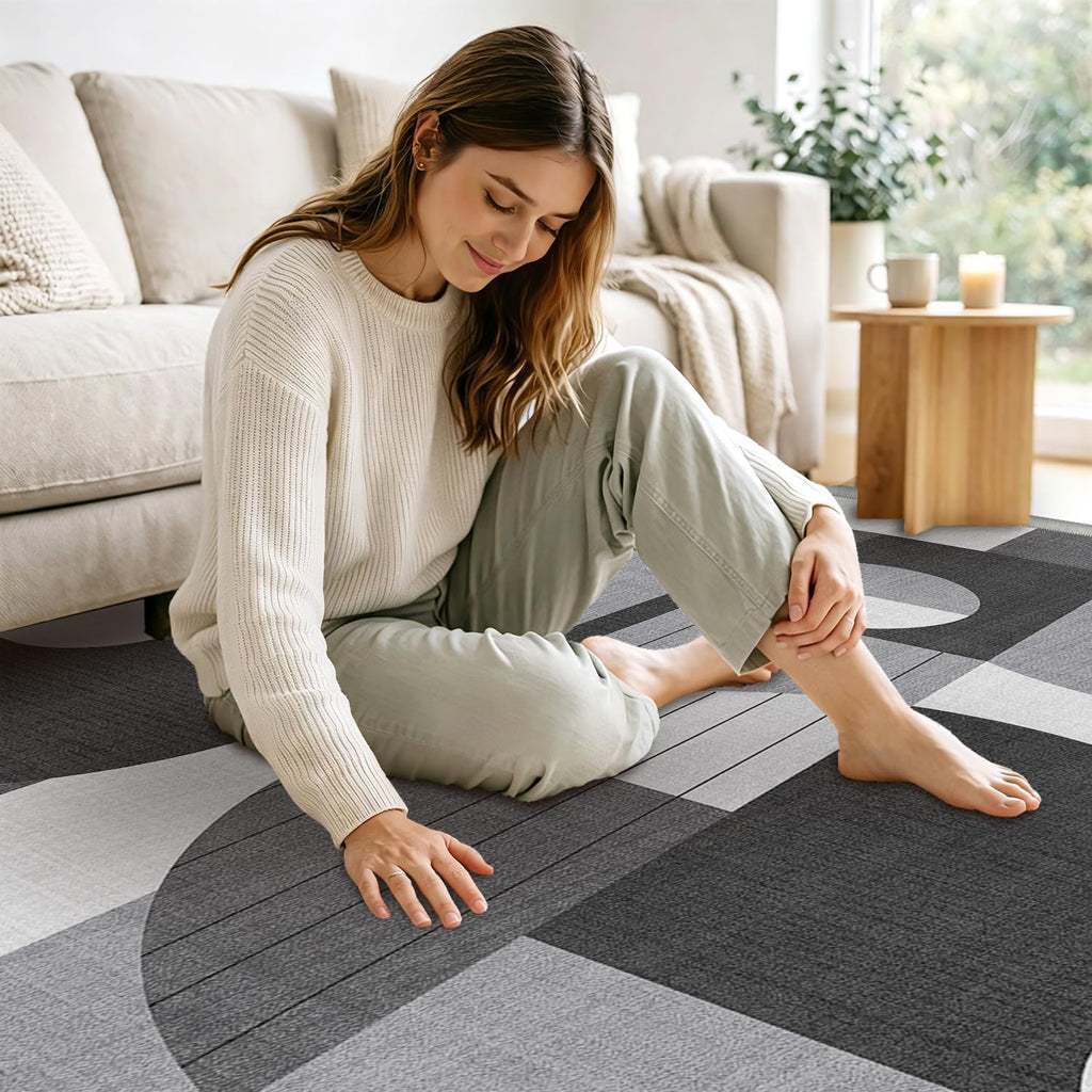 9x12 Black and White Geometric Modern Area Rug for Living Room Bedroom Abstract Large Rug Machine Washable Non-Slip Carpet for Dining Room Office