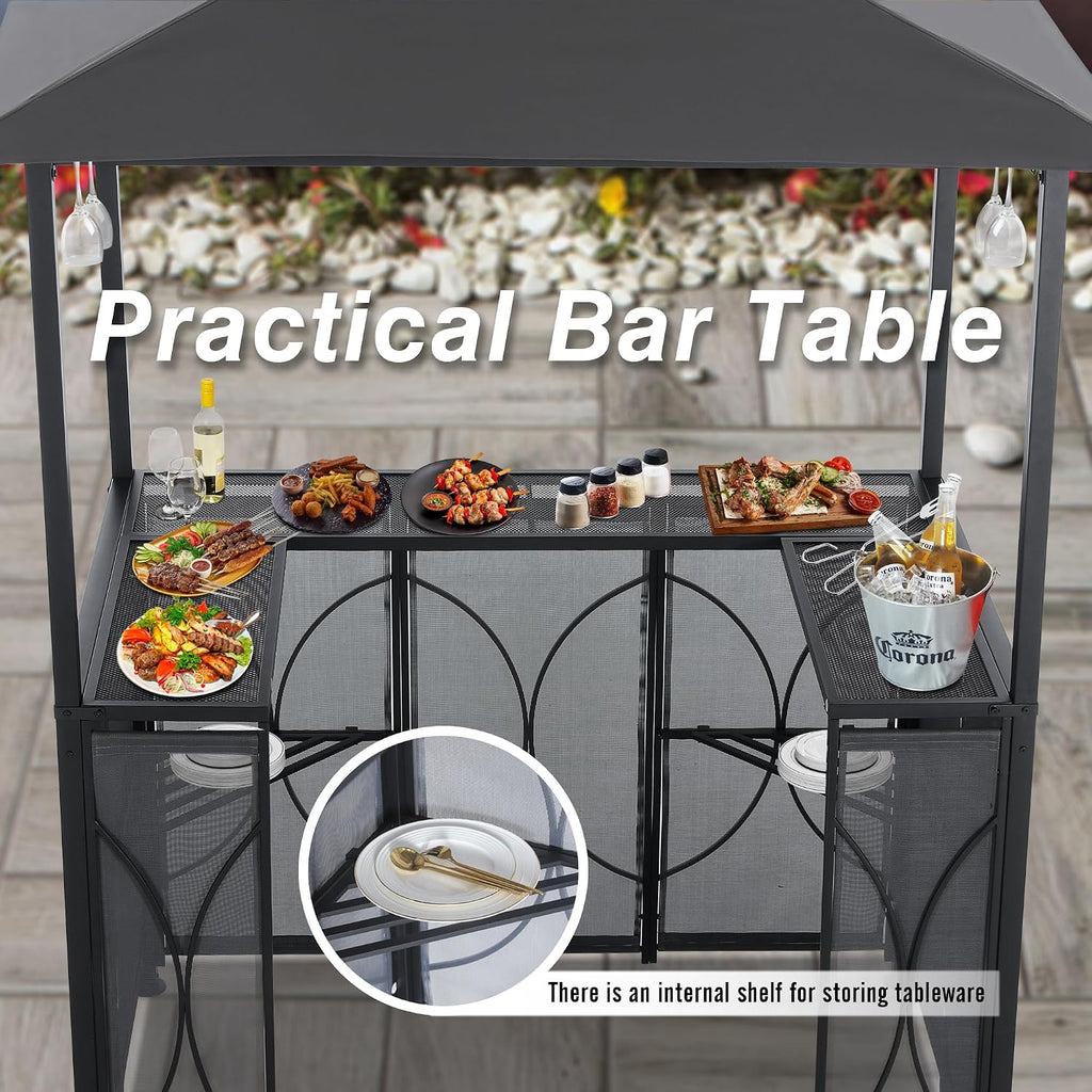 ABCCANOPY Grill Gazebo 6.4x6.8 with Bar Table & 2 Chairs, Dark Gray