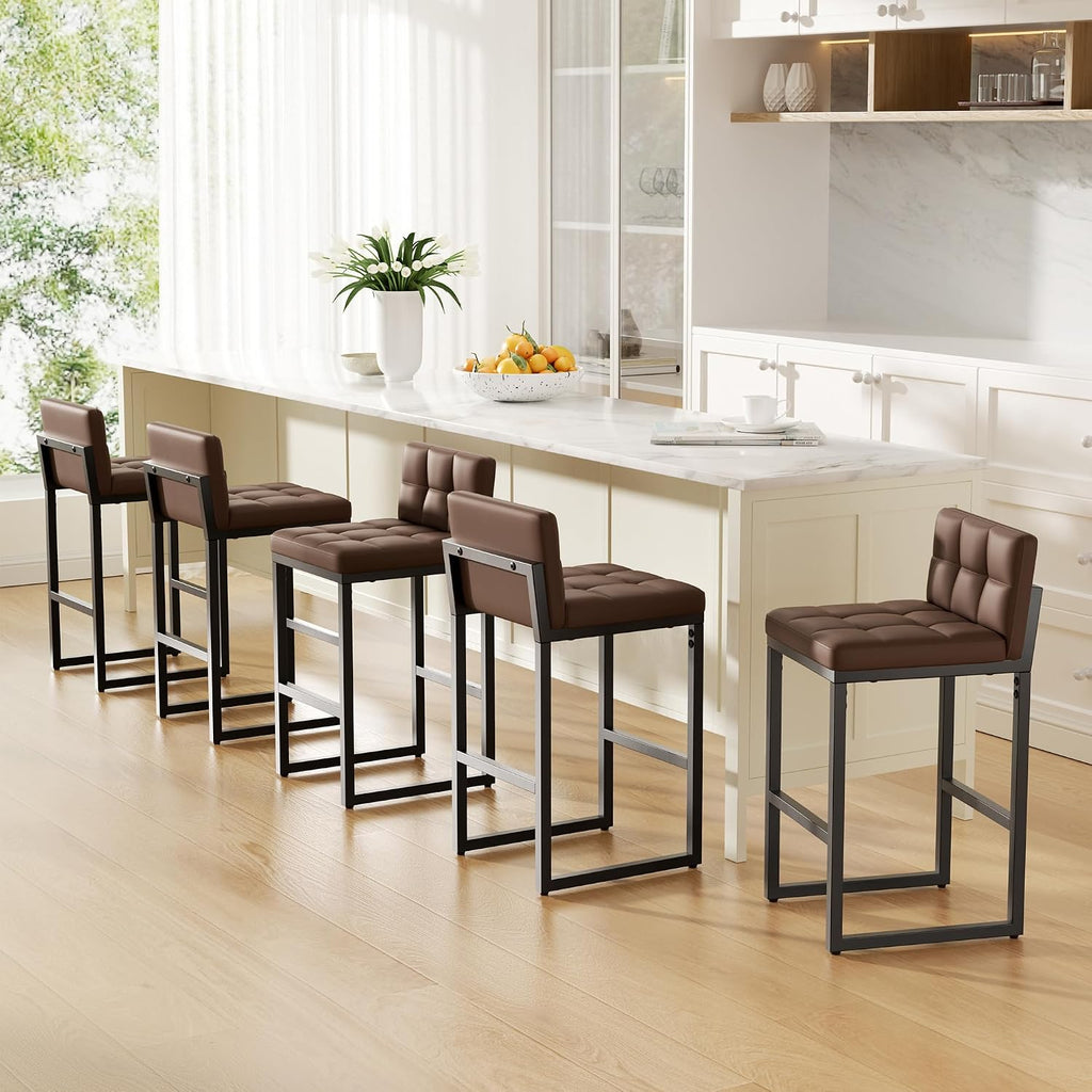 Bar Stools Set of 3, Modern Counter Height Bar Stools, Brown