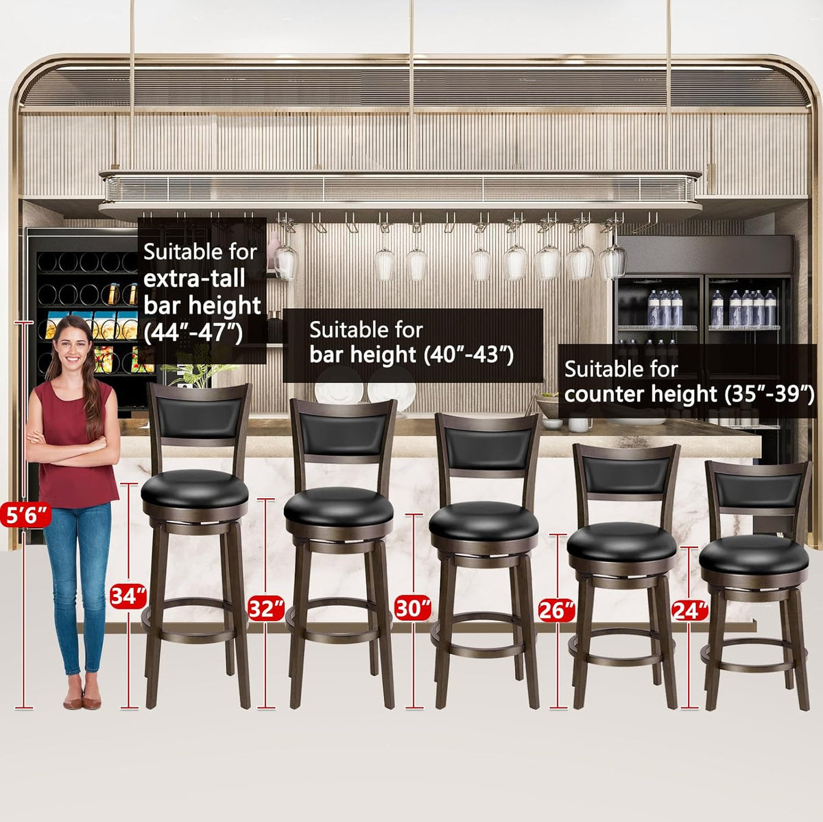PrimeZone Swivel Bar Stools Set of 8, 24 Inch Counter Height Barstools