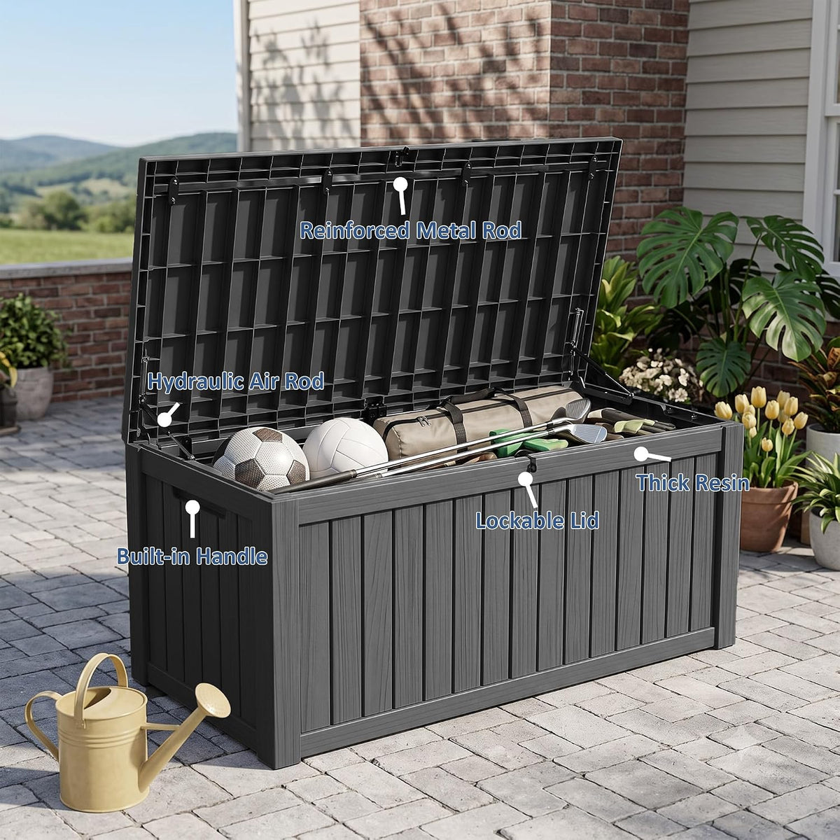 Vixzen Waterproof Outdoor Storage Box 170 Gal Deck Box with Lockable Lid