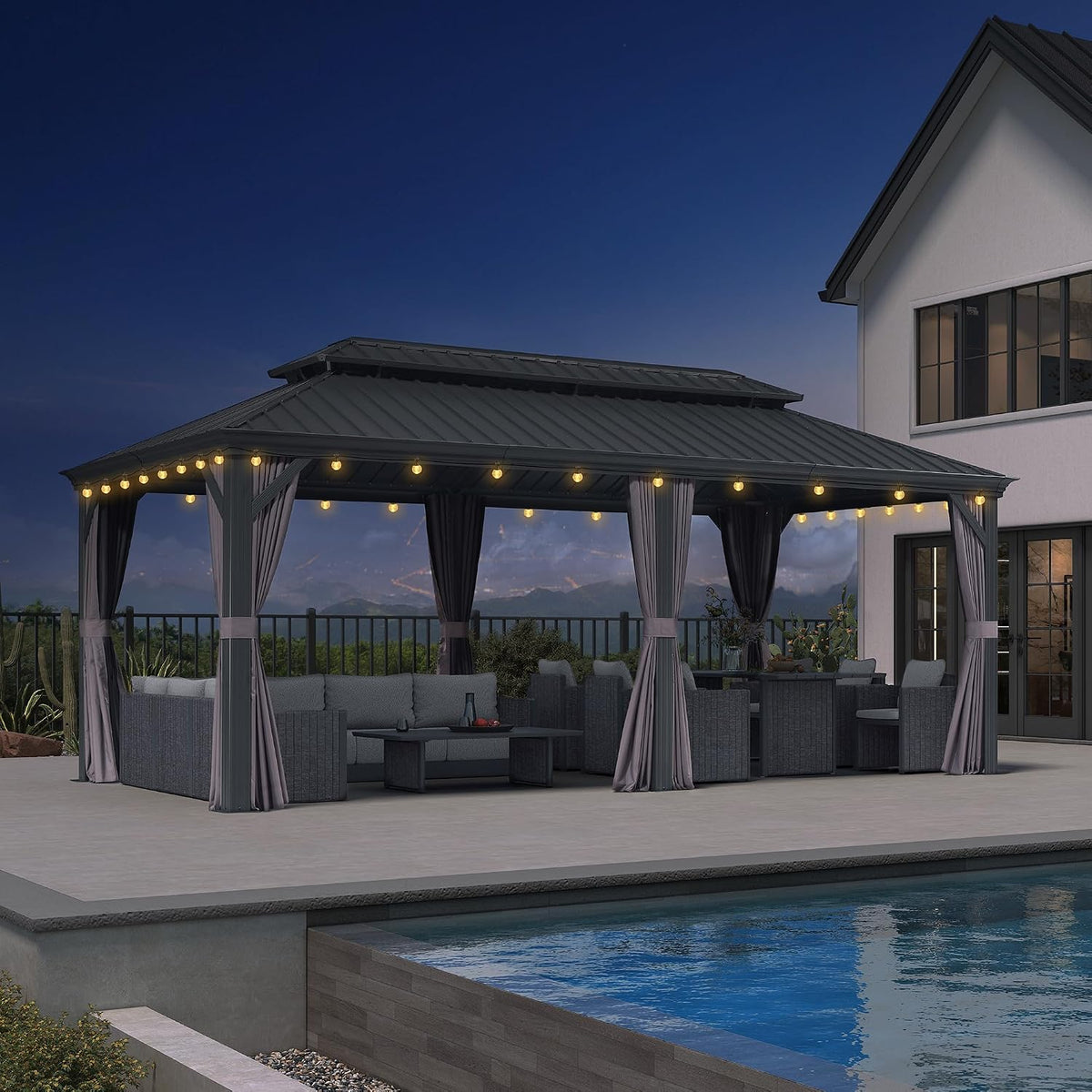 PURPLE LEAF Gazebo 10' X 20' 4.7" Thick Post with Light, Gray