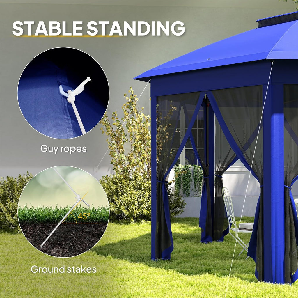 Outsunny 13' x 13' Pop Up Gazebo, Hexagonal Event Tent, Dark Blue and Black