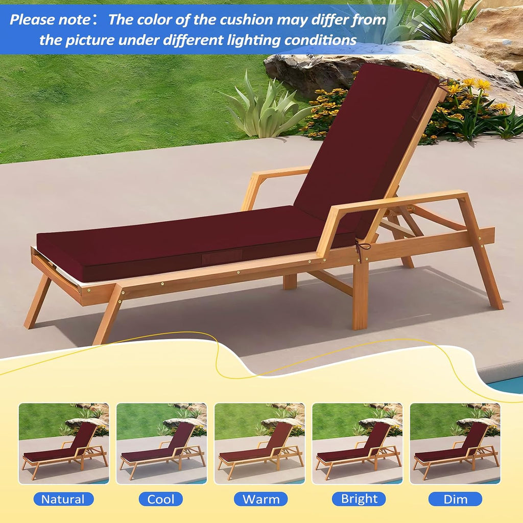 Basic Beyond Chaise Lounge Cushions Outdoor, 3-Layer Waterproof Outdoor Furniture Cushions with Removable Cover and 4 Ties, 72"x21"x3" Patio Lounge Chair Cushions for Outdoor Furniture, Burgundy