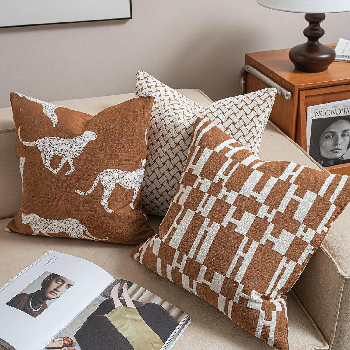 Croker Horse 22x22'' Inches Throw Pillow Cushion Cover - Leopard Cheetah Pattern Chenille Jacquard Embroidery Luxury Modern Fashion Style Couch Sofa Pillow Cover for Living Room Bedroom